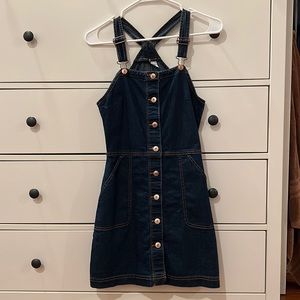 H&M Dark blue denim overall dress size 6